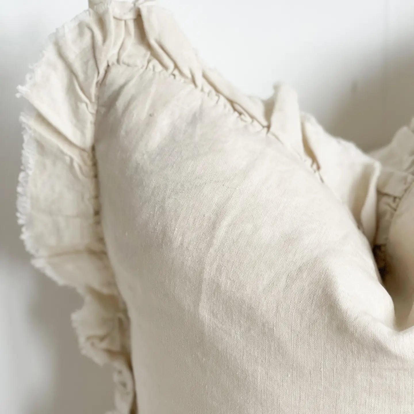 Georgie Cream linen cushion cover 45cm square with ruffled edge detail