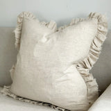 Georgie Sand linen cushion cover 45cm square with ruffled edge detail