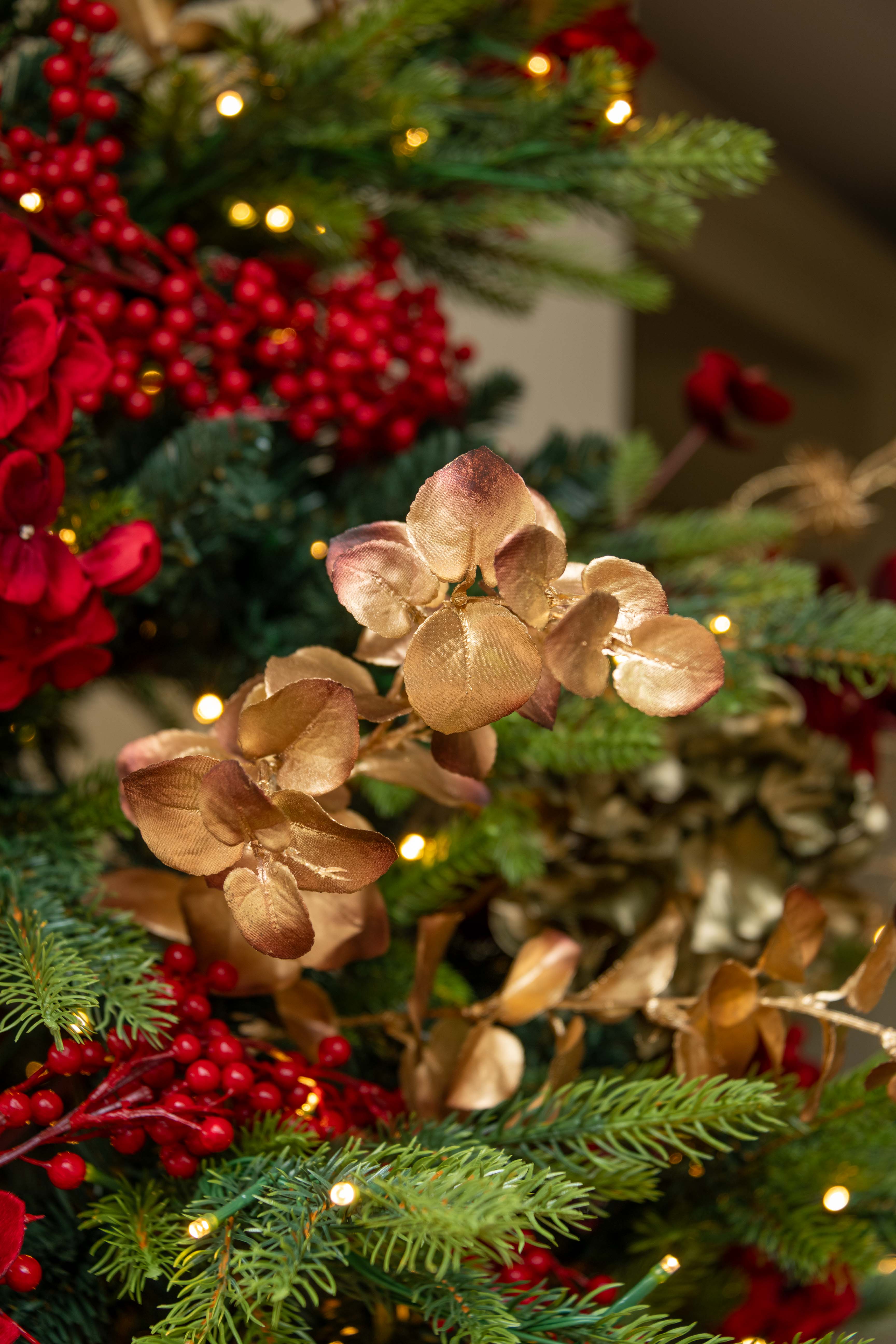 Golden Faux Eucalyptus Stem | Christmas Decorative Spray