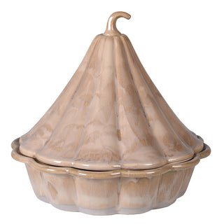 Gourd lidded stoneware serving dish in a sand glaze