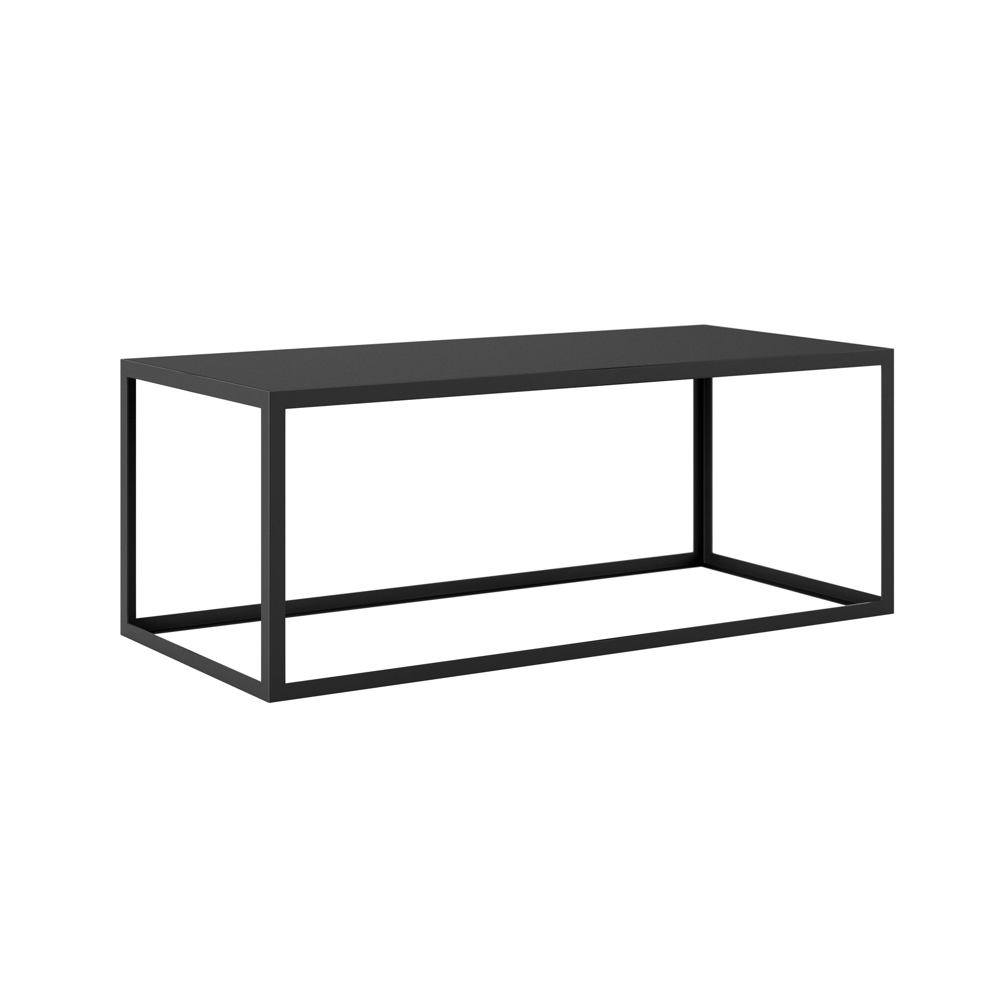 Black industrial style coffee table, faux concrete top, slate grey metal frame 110W x 50D x 42H cm; 13.2kg 