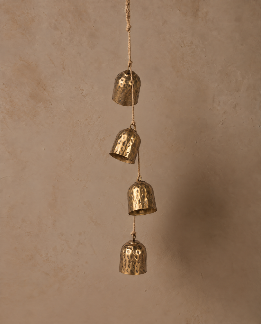 Antique Brass Hammered Christmas Bells | Set of 4