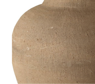 Close-up of the Hadleigh lamp's terracotta base, showing the natural clay texture, tonal variation and raw, unglazed surface