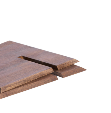 Flat wooden X-style bookstand pieces before assembly