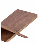 Wooden bookstand partially assembled showing interlocking design