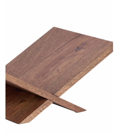 Wooden bookstand partially assembled showing interlocking design