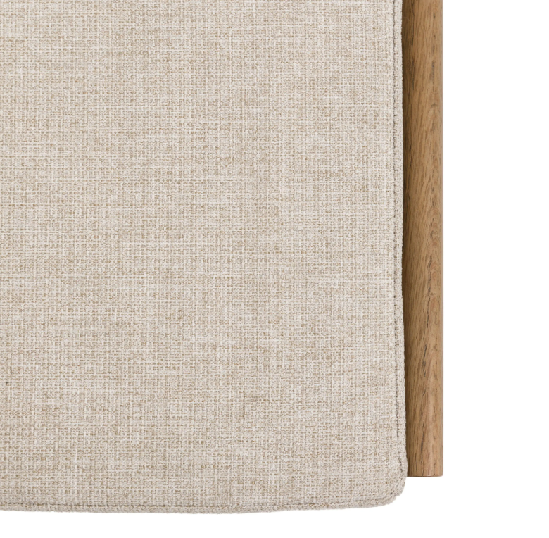 Hardwick Hall Bench made from oak and oak veneer with a cushioned seat and three seagrass storage baskets