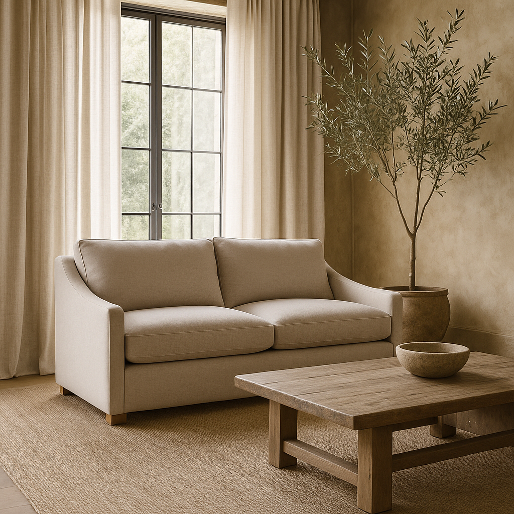 A gorgeous curved arm sofa wooden feet 