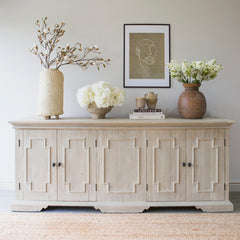 Styled Harrogate sideboard with vases and wall art