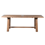 Reclaimed elm wood dining table with trestle base and rustic finish