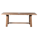 Reclaimed elm wood dining table with trestle base and rustic finish
