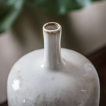White ceramic bottle with a narrow neck against a blurred background