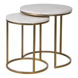 Charles Ted Ivory Leather Top Nest of Tables with Gold Frame