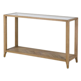 Windrush Herringbone Reclaimed Oak Console Table | Glass Top
