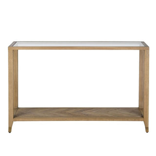 Windrush Herringbone Reclaimed Oak Console Table | Glass Top