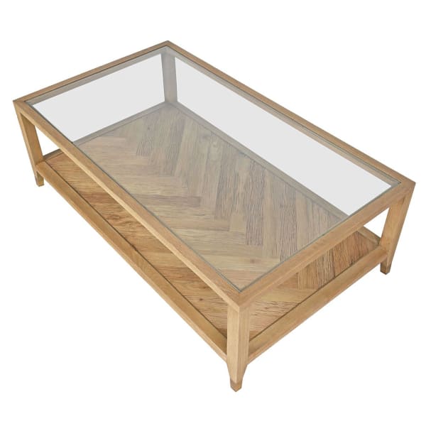 Windrush Herringbone Reclaimed Oak Coffee Table | Glass Top
