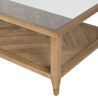 Windrush Herringbone Reclaimed Oak Coffee Table | Glass Top