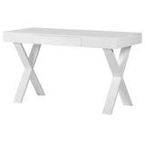 A modern&nbsp;desk&nbsp;desk with two drawers and angled legs

Dimensions:&nbsp;

H:77.5cm&nbsp;W:140cm&nbsp;D:55cm

