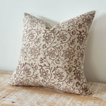 Laurel Brown patterned poly cotton cushion cover 45cm square with floral design and plain reverse