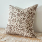 Laurel Brown patterned poly cotton cushion cover 45cm square with floral design and plain reverse