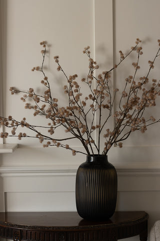Ambrose Ribbed Glass Vase and Faux Dusky Blossom Spray Stem in Brown, styled together