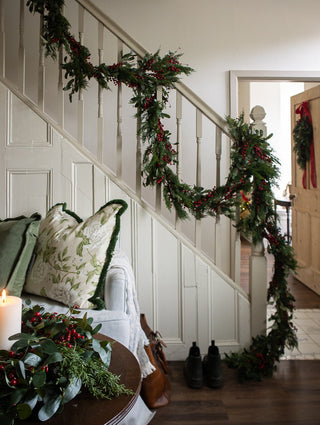 Real touch cypress, olive leaf and red berry Christmas garland, 183cm