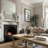 A stunning floor lamp in black featuring a beautiful turned base complete with off white linen shade.
