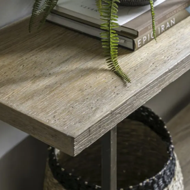 Industrial Console Table with Washed Wood Shelves and Black Metal Frame