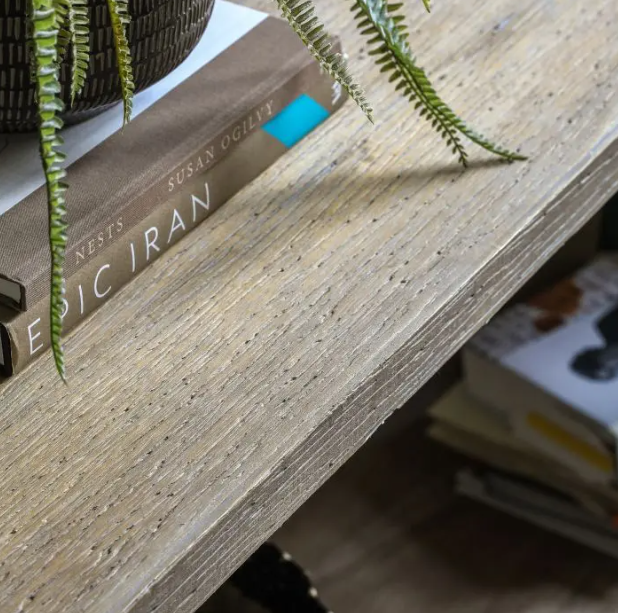 Industrial Console Table with Washed Wood Shelves and Black Metal Frame