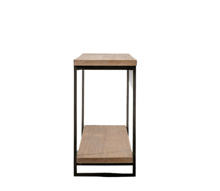 Industrial Console Table with Washed Wood Shelves and Black Metal Frame – Fir Wood & Elm Veneer - side view