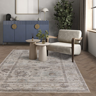 Jasper traditional rug in blue styled in a living room