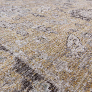 Didmarton vintage style rug in gold with traditional border, view 7