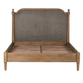 Kendal king size bed frame front view showing cane headboard, slatted base and turned legs