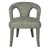Indulge in the luxurious comfort of the Kristin Open Back Dining Chair, crafted with a woven textured fabric in a soft cream hue with subtle hints of moss green. Elevate your dining experience with this sophisticated and exclusive piece.