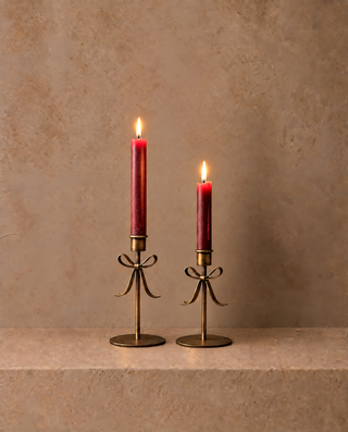 Antique Brass Bow Candle Holders | Large | Set of 2