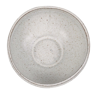 Lulworth stoneware bowl from above showing speckled cream reactive glaze and brown flecking
