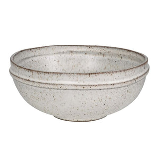Lulworth speckled stoneware bowl in profile showing ridged band below the rim and cream glaze