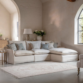 Bibury oatmeal linen chaise sofa with right hand facing chaise