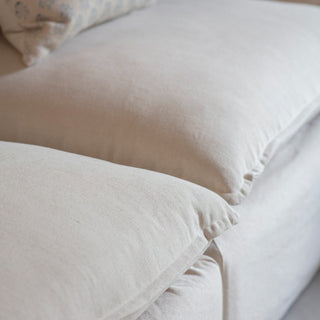 Bibury chaise sofa in oatmeal linen and cotton blend, side view