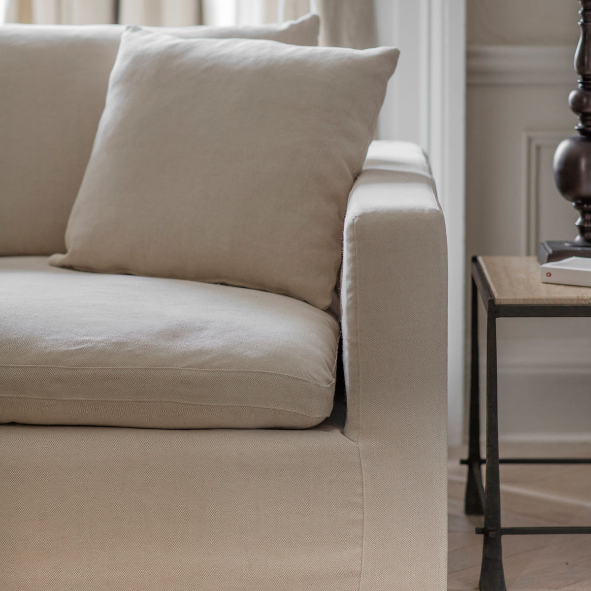 Stanway 4 seater oatmeal sofa styled in a living room
