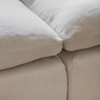 Stanway oatmeal sofa front view showing deep seat cushions