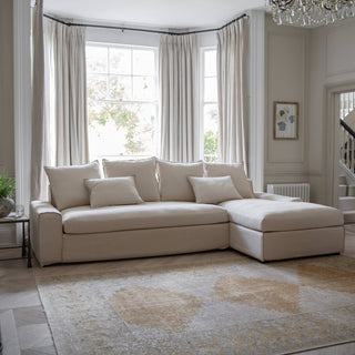 Stanway oatmeal scatter back chaise sofa with deep seat cushions