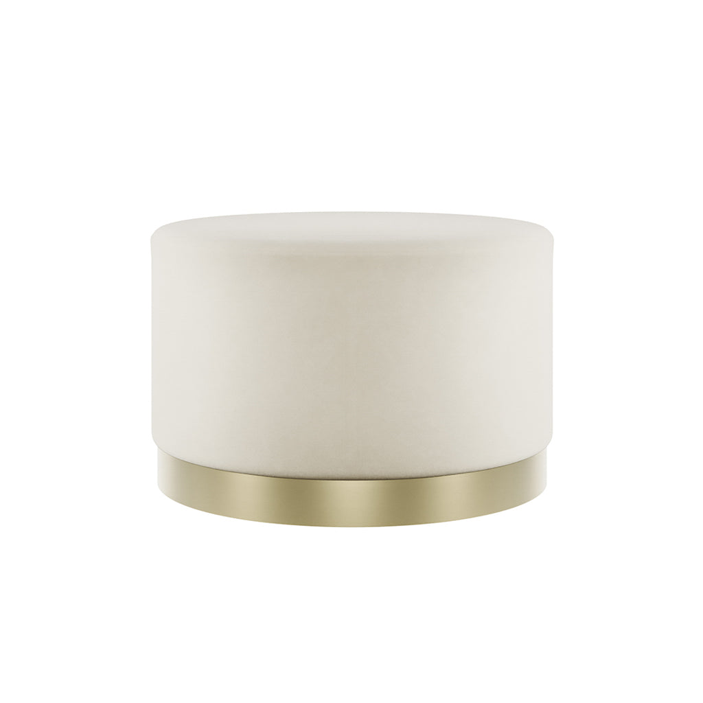 Luxe cream velvet upholstery contrasting with a classic brushed gold base, delivers a timeless piece that is multipurpose, whether it be side table, coffee table, extra seat or somewhere to pop your feet up and relax, Lara has it all and will bring a luxurious charm to your home.