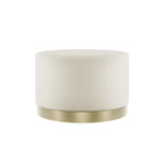 Luxe cream velvet upholstery contrasting with a classic brushed gold base, delivers a timeless piece that is multipurpose, whether it be side table, coffee table, extra seat or somewhere to pop your feet up and relax, Lara has it all and will bring a luxurious charm to your home.