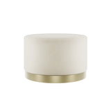 Luxe cream velvet upholstery contrasting with a classic brushed gold base, delivers a timeless piece that is multipurpose, whether it be side table, coffee table, extra seat or somewhere to pop your feet up and relax, Lara has it all and will bring a luxurious charm to your home.