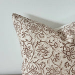 Laurel Brown patterned poly cotton cushion cover 45cm square with floral design and plain reverse