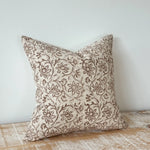 Laurel Brown patterned poly cotton cushion cover 45cm square with floral design and plain reverse