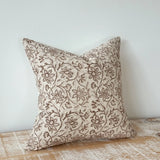 Laurel Brown patterned poly cotton cushion cover 45cm square with floral design and plain reverse