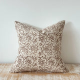 Laurel Brown patterned poly cotton cushion cover 45cm square with floral design and plain reverse