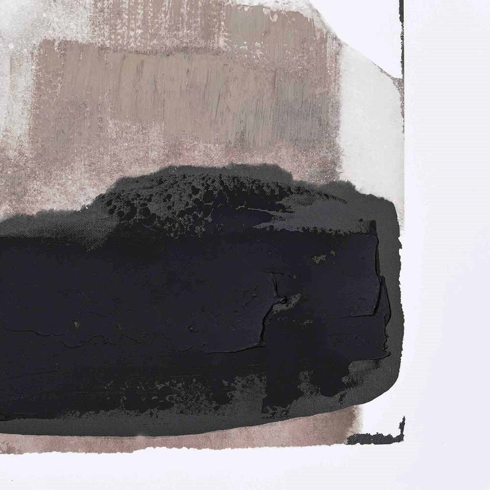 Close-up of textured black and taupe abstract canvas wall art